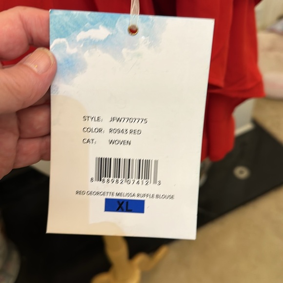 NWT red ruffle trim “Watermelon Sugar” blouse - Picture 5 of 5